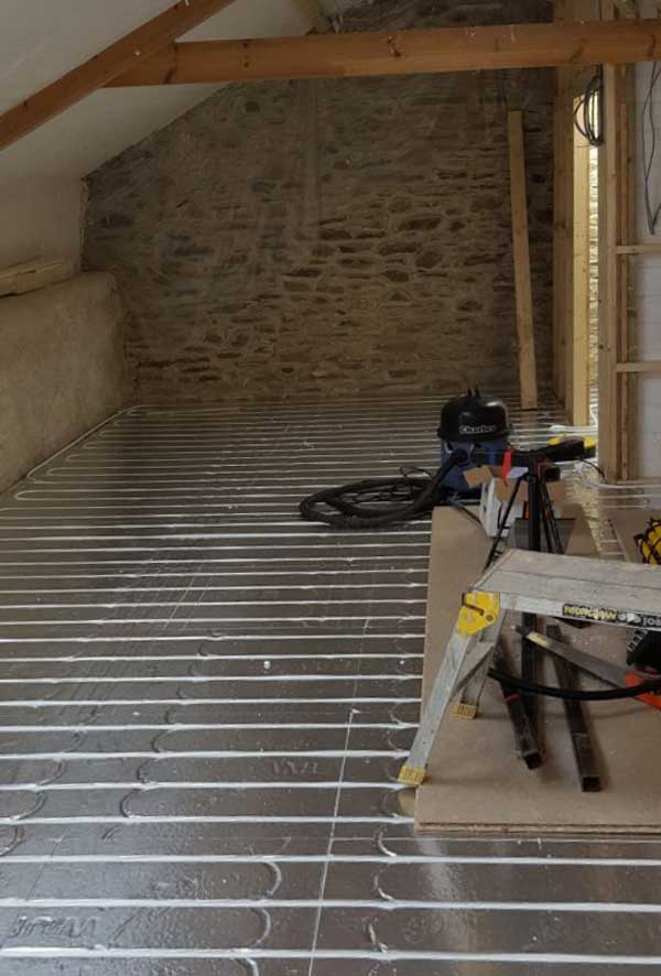 Underfloor heating being laid